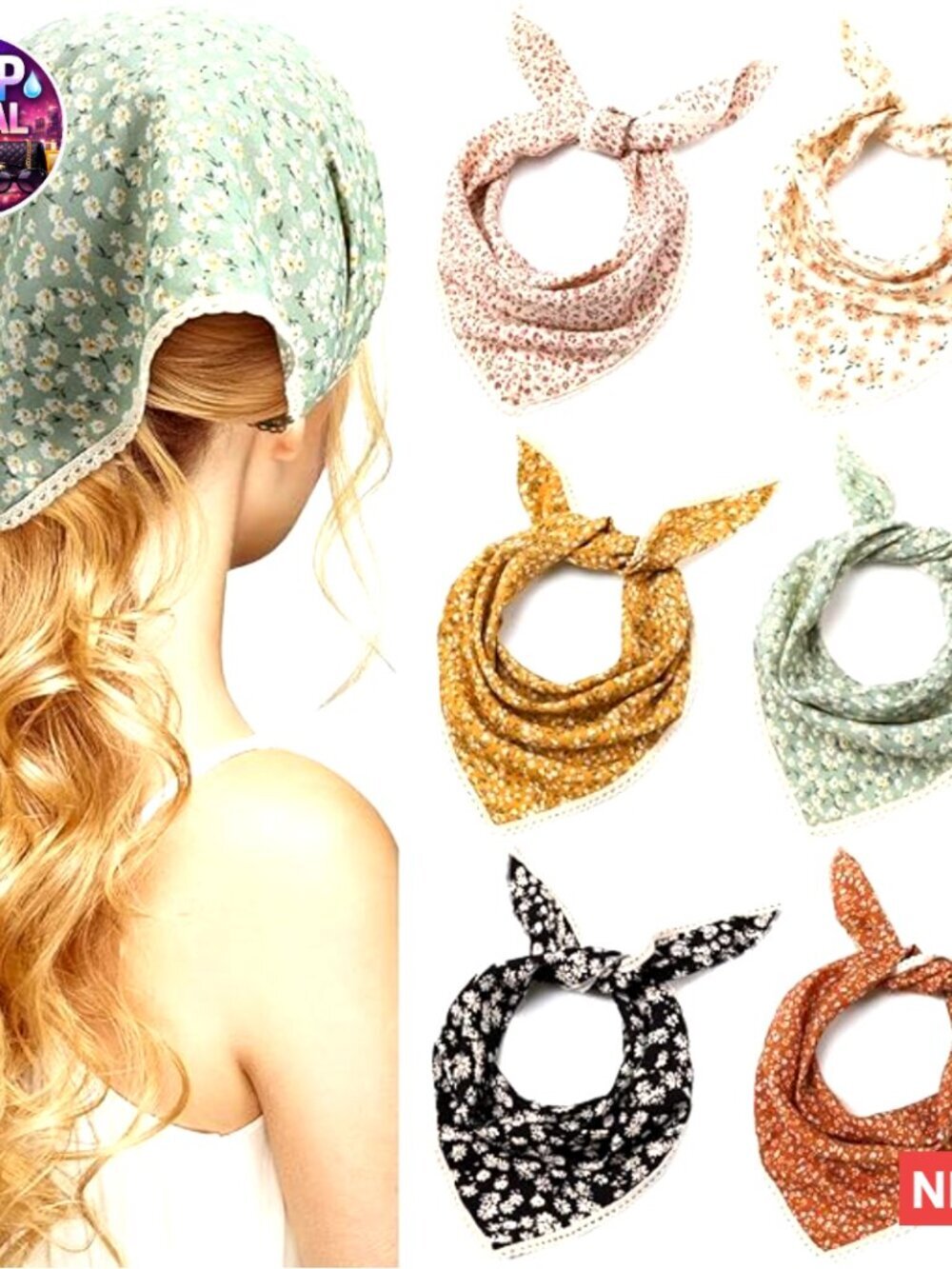 Chiffon Floral Hair Bandanas Head Scarf with Ties